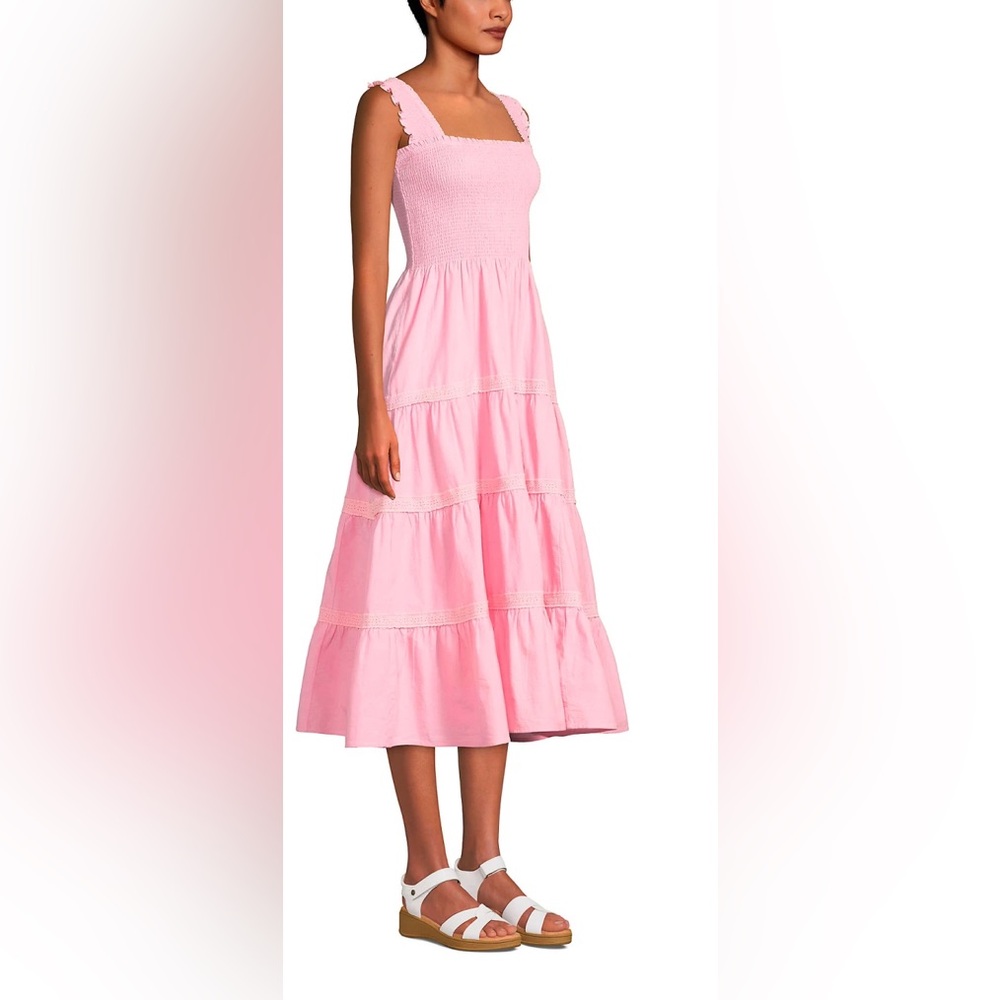 Lands' End Pink Smocked Tiered Midi Sun Dress - Picture 5 of 7